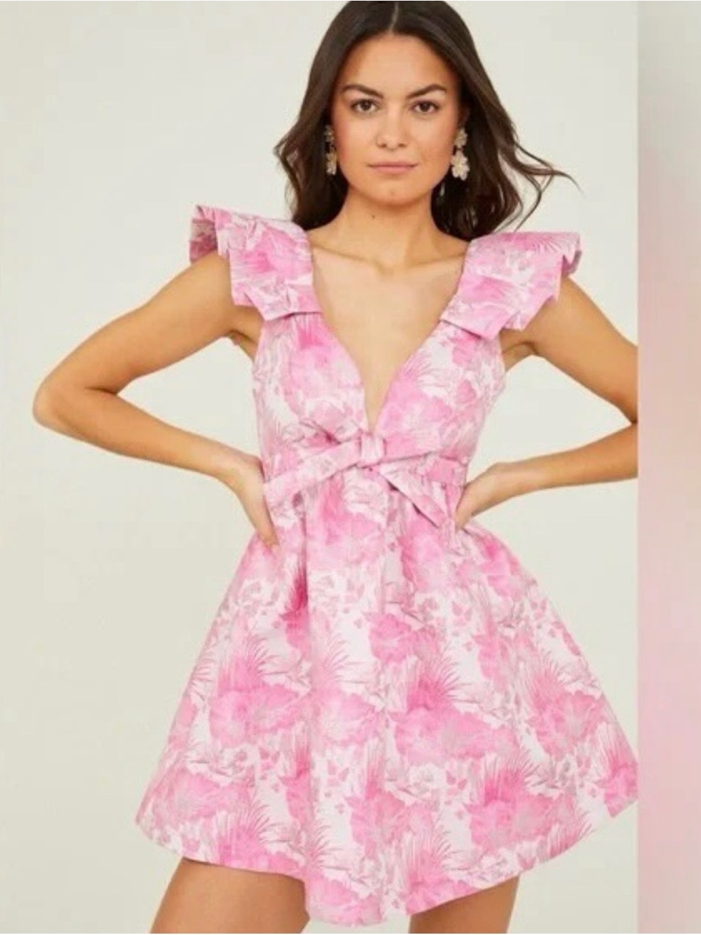 Altar'd State Pink Floral Ruffle Tie-Front Mini Dress
